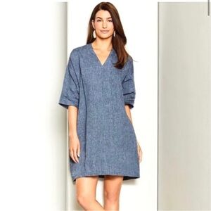 Bryn Walker Bingley Cross Dyed Linen V Neck 3/4 Sleeve Pocketed Waistless Small